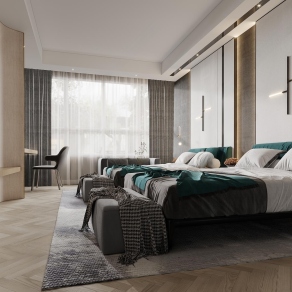 现代酒店客房3D模型下载